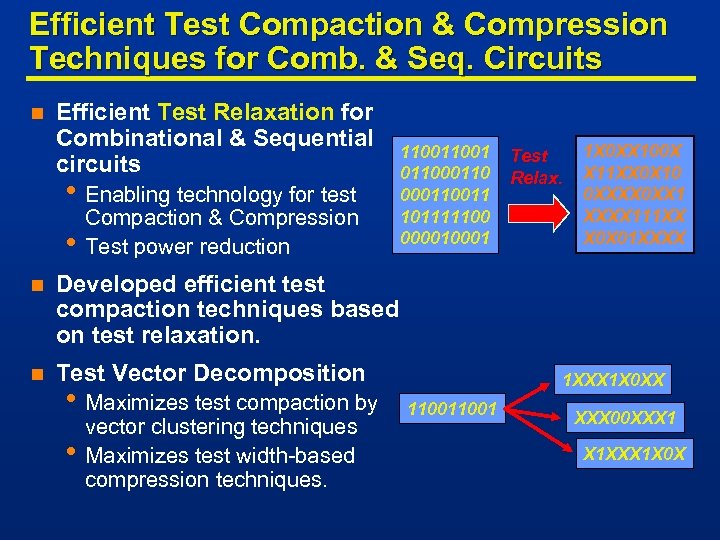 Efficient Test Compaction & Compression Techniques for Comb. & Seq. Circuits n Efficient Test