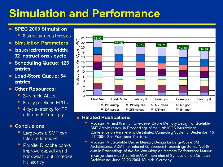 Simulation and Performance n n n SPEC 2000 Simulation • 8 simultaneous threads Simulation