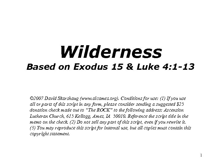 Wilderness Based on Exodus 15 & Luke 4: 1 -13 © 2007 David Skarshaug