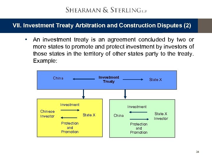 VII. Investment Treaty Arbitration and Construction Disputes (2) • An investment treaty is an