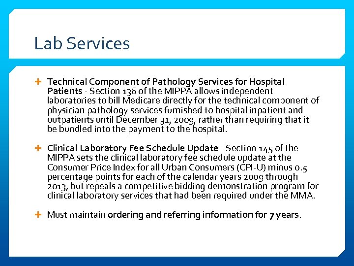 Lab Services Technical Component of Pathology Services for Hospital Patients - Section 136 of