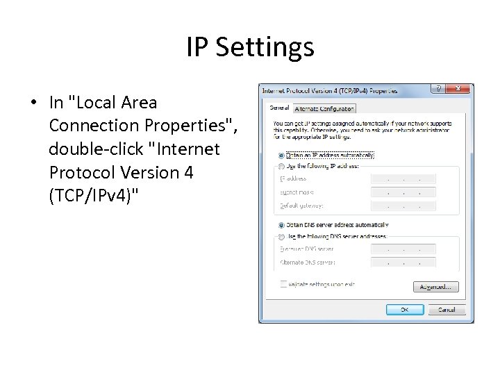 IP Settings • In 