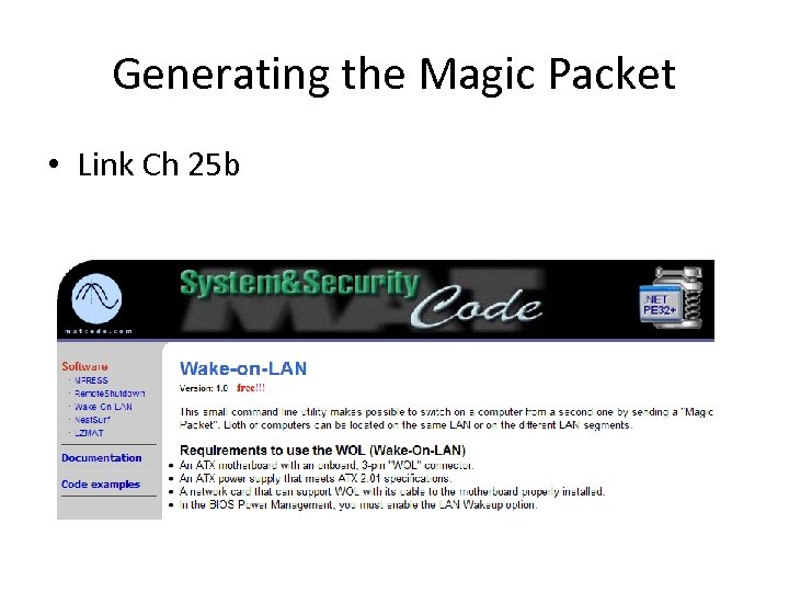 Generating the Magic Packet • Link Ch 25 b 