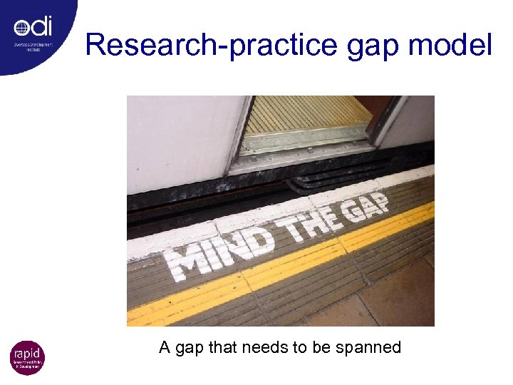 Research-practice gap model A gap that needs to be spanned 