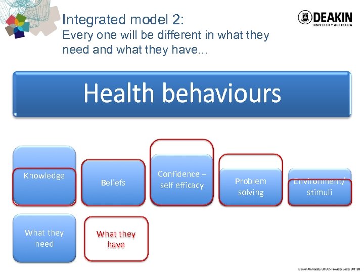 Integrated model 2: Every one will be different in what they need and what