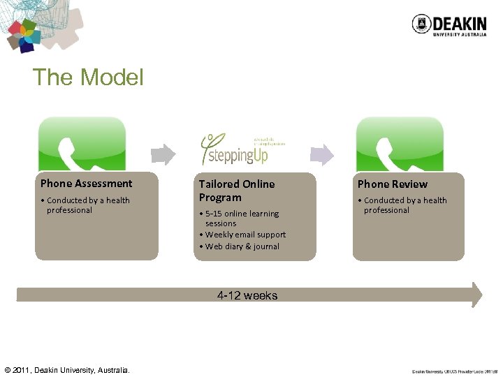 The Model Phone Assessment • Conducted by a health professional Tailored Online Program •