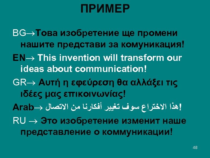 ПРИМЕР BG Това изобретение ще промени нашите представи за комуникация! EN This invention will