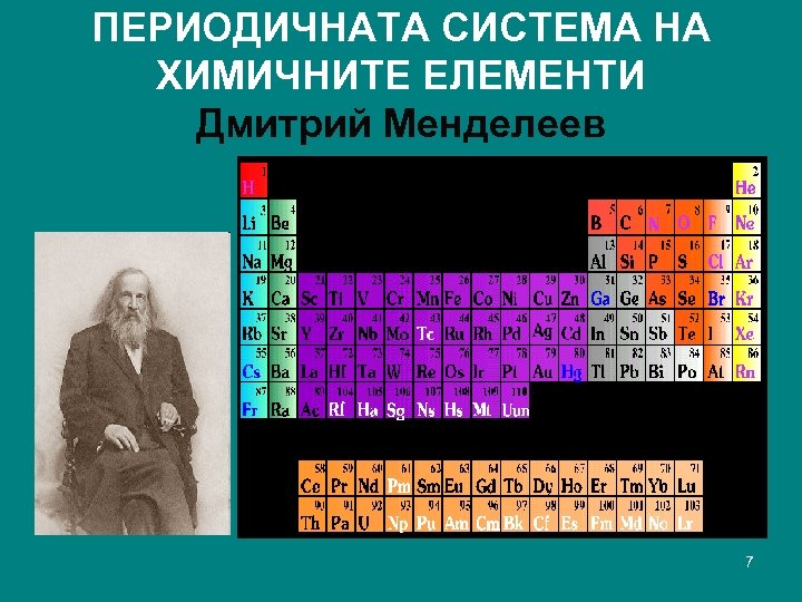  ПЕРИОДИЧНАТА СИСТЕМА НА ХИМИЧНИТЕ ЕЛЕМЕНТИ Дмитрий Менделеев 7 