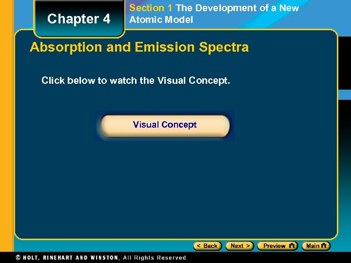 Chapter 4 Section 1 The Development of a New Atomic Model Absorption and Emission