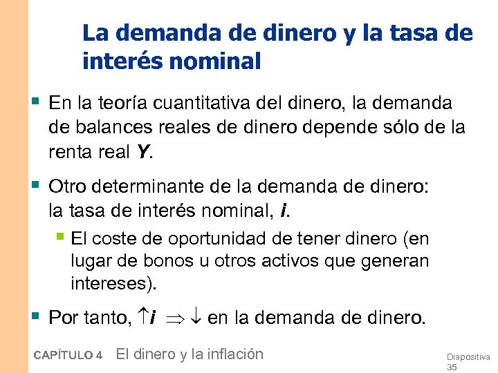 La demanda de dinero y la tasa de interés nominal § En la teoría