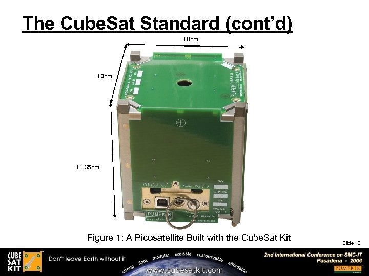 The Cube. Sat Standard (cont’d) 10 cm 11. 35 cm Figure 1: A Picosatellite