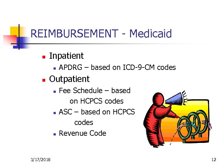REIMBURSEMENT - Medicaid n Inpatient n n APDRG – based on ICD-9 -CM codes