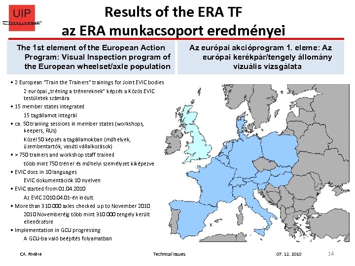 Results of the ERA TF az ERA munkacsoport eredményei The 1 st element of