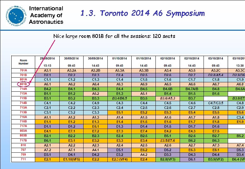 International Academy of Astronautics 1. 3. Toronto 2014 A 6 Symposium Nice large room
