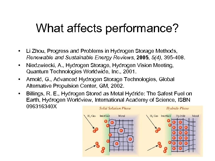 What affects performance? • • Li Zhou, Progress and Problems in Hydrogen Storage Methods,