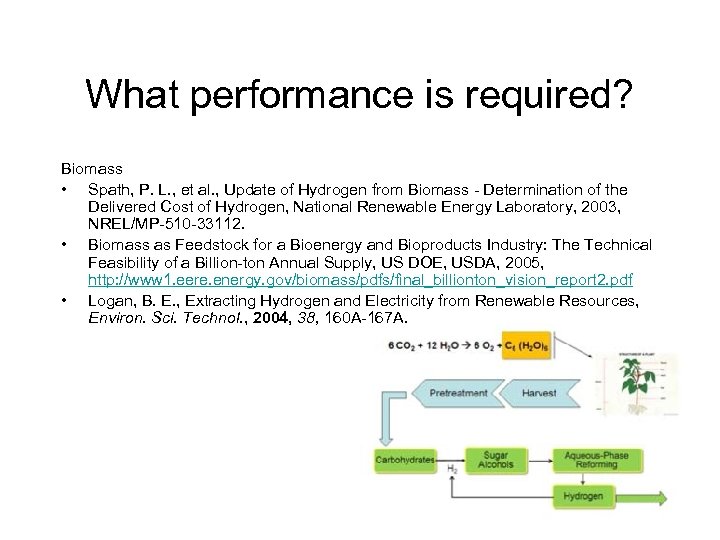 What performance is required? Biomass • Spath, P. L. , et al. , Update