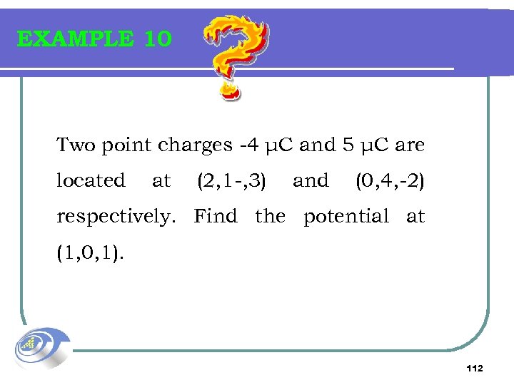 EXAMPLE 10 Two point charges -4 μC and 5 μC are located at (2,