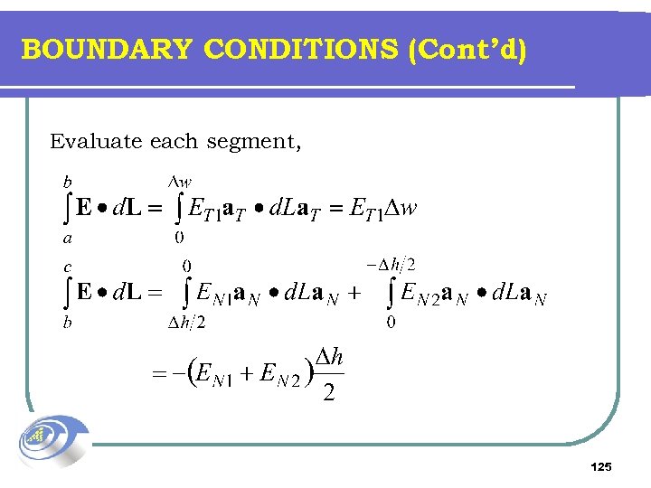 BOUNDARY CONDITIONS (Cont’d) Evaluate each segment, 125 