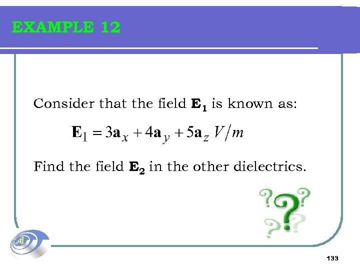 EXAMPLE 12 Consider that the field E 1 is known as: Find the field