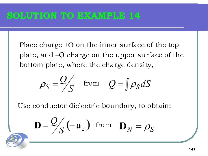 SOLUTION TO EXAMPLE 14 Place charge +Q on the inner surface of the top