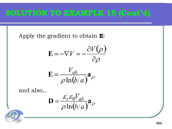 SOLUTION TO EXAMPLE 15 (Cont’d) Apply the gradient to obtain E: and also. .