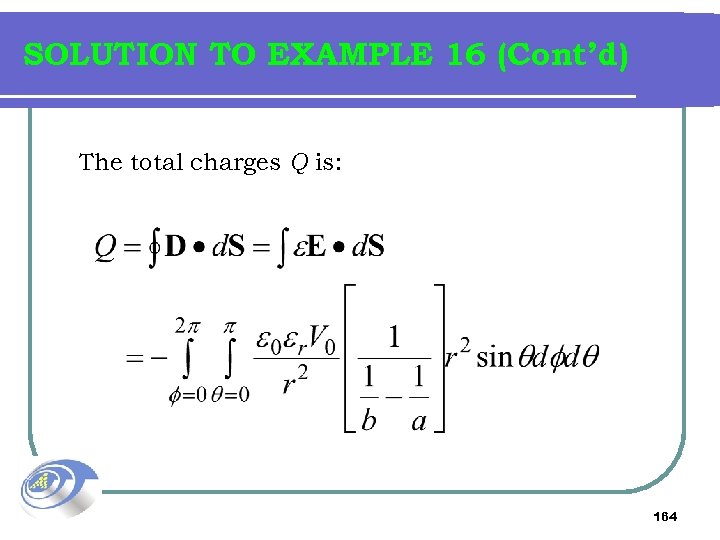 SOLUTION TO EXAMPLE 16 (Cont’d) The total charges Q is: 164 