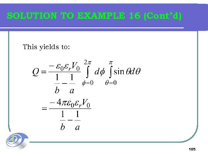 SOLUTION TO EXAMPLE 16 (Cont’d) This yields to: 165 