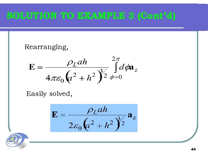 SOLUTION TO EXAMPLE 3 (Cont’d) Rearranging, Easily solved, 44 