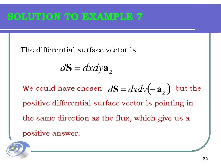 SOLUTION TO EXAMPLE 7 The differential surface vector is We could have chosen but