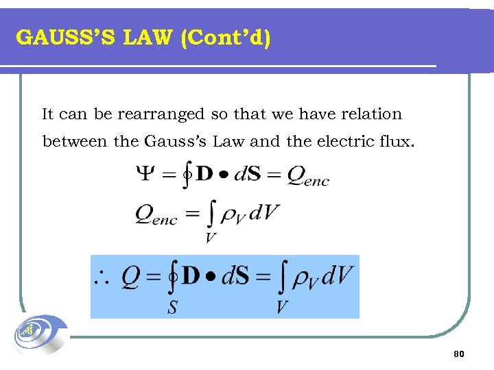 GAUSS’S LAW (Cont’d) It can be rearranged so that we have relation between the