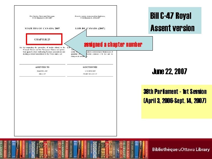Bill C-47 Royal Assent version assigned a chapter number June 22, 2007 39 th