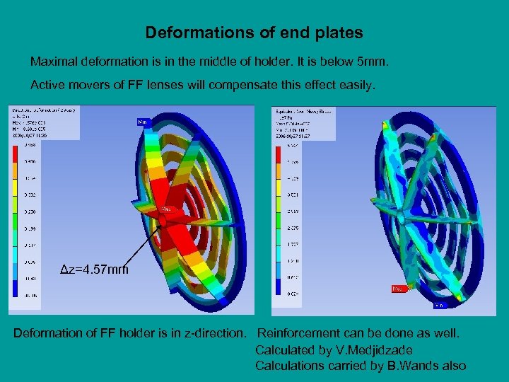 Deformations of end plates Maximal deformation is in the middle of holder. It is