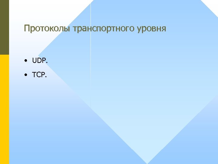 Протоколы транспортного уровня • UDP. • TCP. 