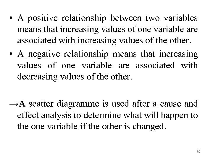  • A positive relationship between two variables means that increasing values of one