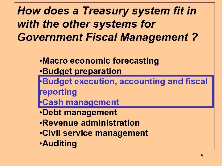 How does a Treasury system fit in with the other systems for Government Fiscal