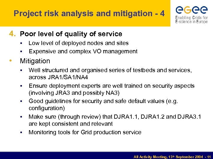 Project risk analysis and mitigation - 4 4. Poor level of quality of service