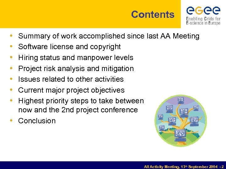 Contents • • Summary of work accomplished since last AA Meeting Software license and