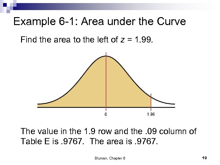 Example 6 -1: Area under the Curve Find the area to the left of