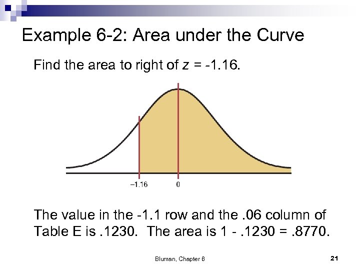 Example 6 -2: Area under the Curve Find the area to right of z