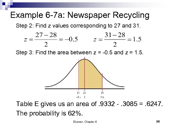 Example 6 -7 a: Newspaper Recycling Step 2: Find z values corresponding to 27