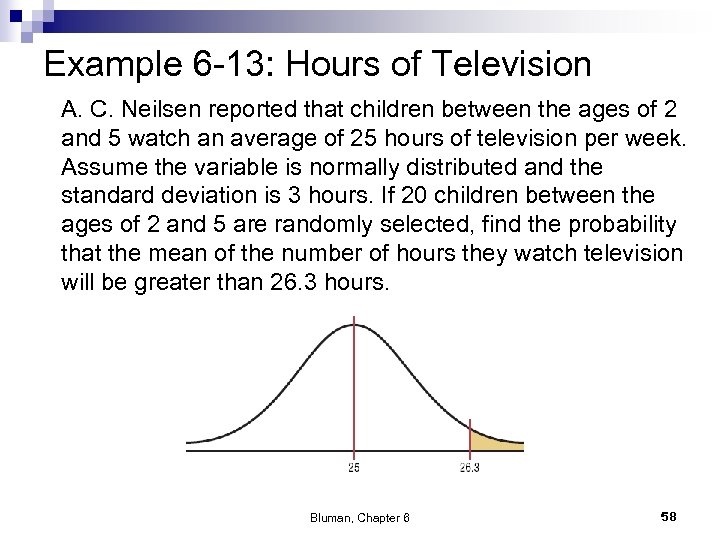 Example 6 -13: Hours of Television A. C. Neilsen reported that children between the