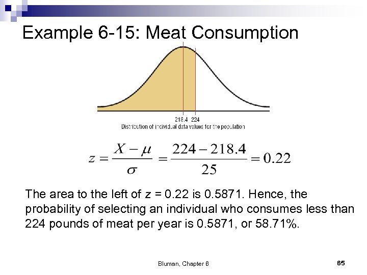 Example 6 -15: Meat Consumption The area to the left of z = 0.