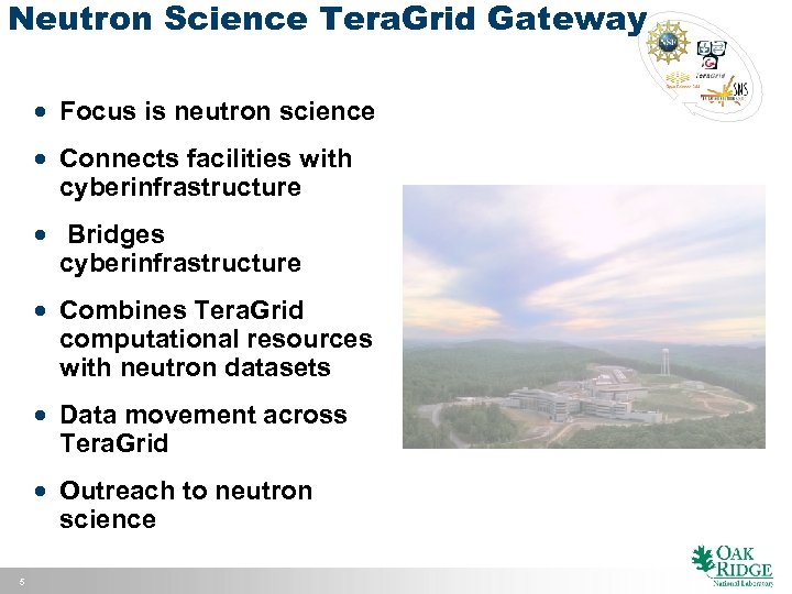 Neutron Science Tera. Grid Gateway · Focus is neutron science · Connects facilities with