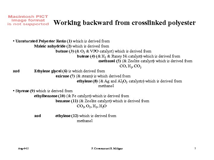 Working backward from crosslinked polyester • Unsaturated Polyester Resin (1) which is derived from