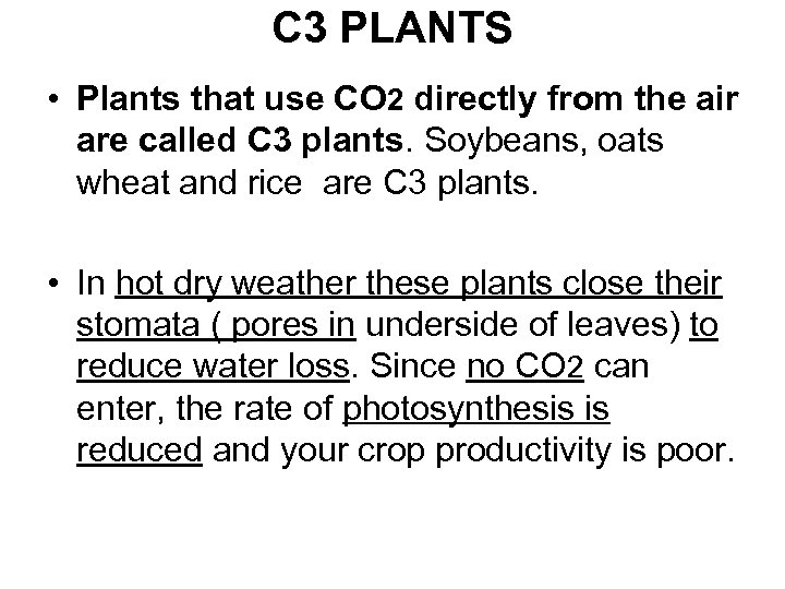 C 3 PLANTS • Plants that use CO 2 directly from the air are