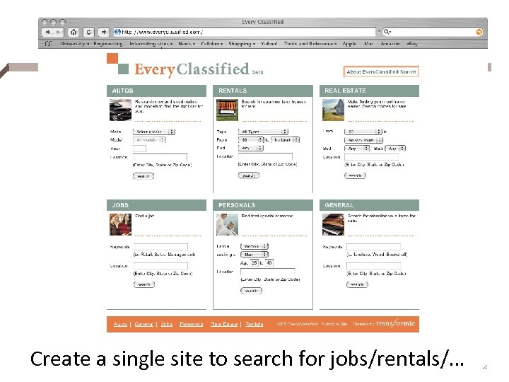 Create a single site to search for jobs/rentals/… 