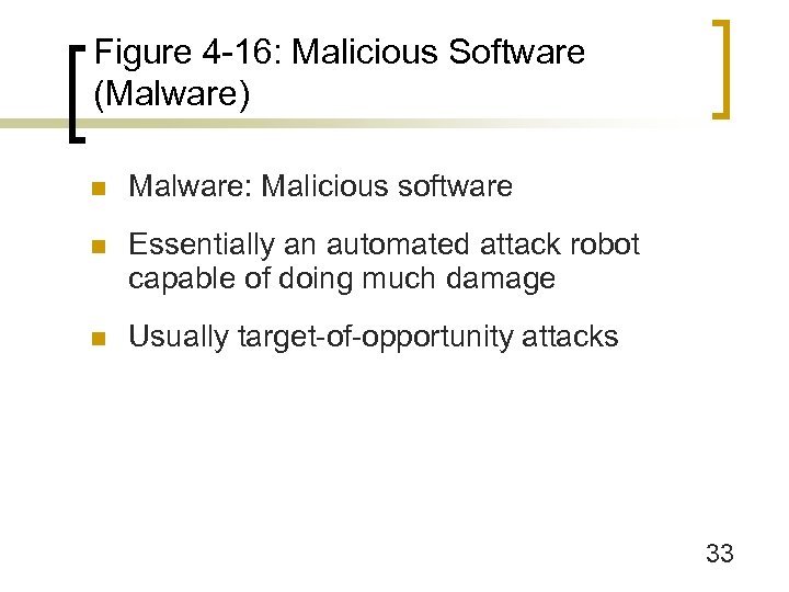 Figure 4 -16: Malicious Software (Malware) n Malware: Malicious software n Essentially an automated