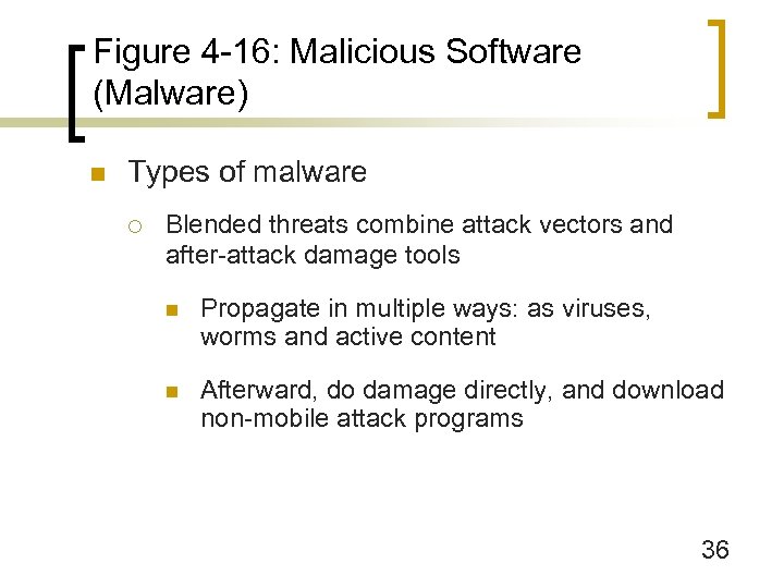 Figure 4 -16: Malicious Software (Malware) n Types of malware ¡ Blended threats combine