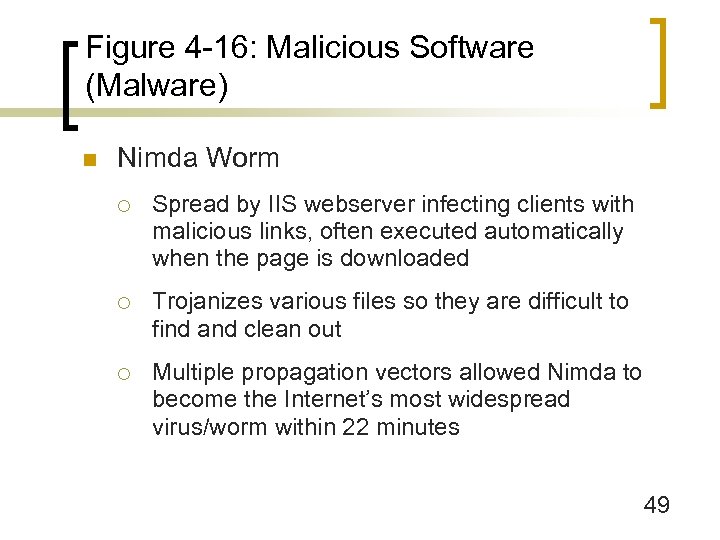 Figure 4 -16: Malicious Software (Malware) n Nimda Worm ¡ Spread by IIS webserver