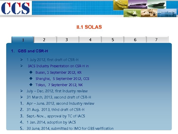 II. 1 SOLAS 1 2 3 4 5 1. GBS and CSR-H Ø 1